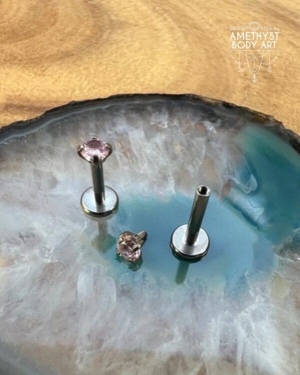 2.5mm Prong-Set Pink Cubic Zirconia with Titanium Labret