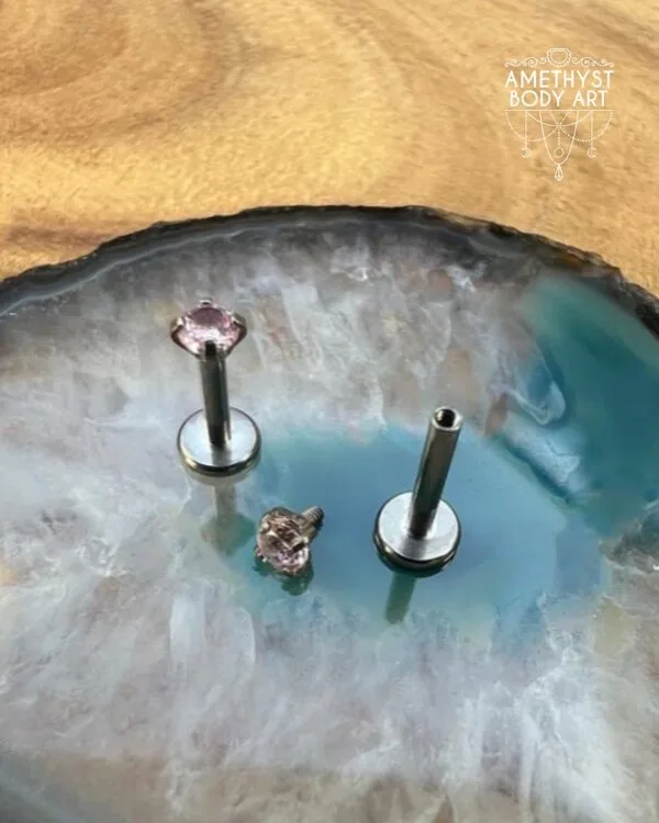 3mm Prong-Set Pink Cubic Zirconia with Titanium Labret - Image 2