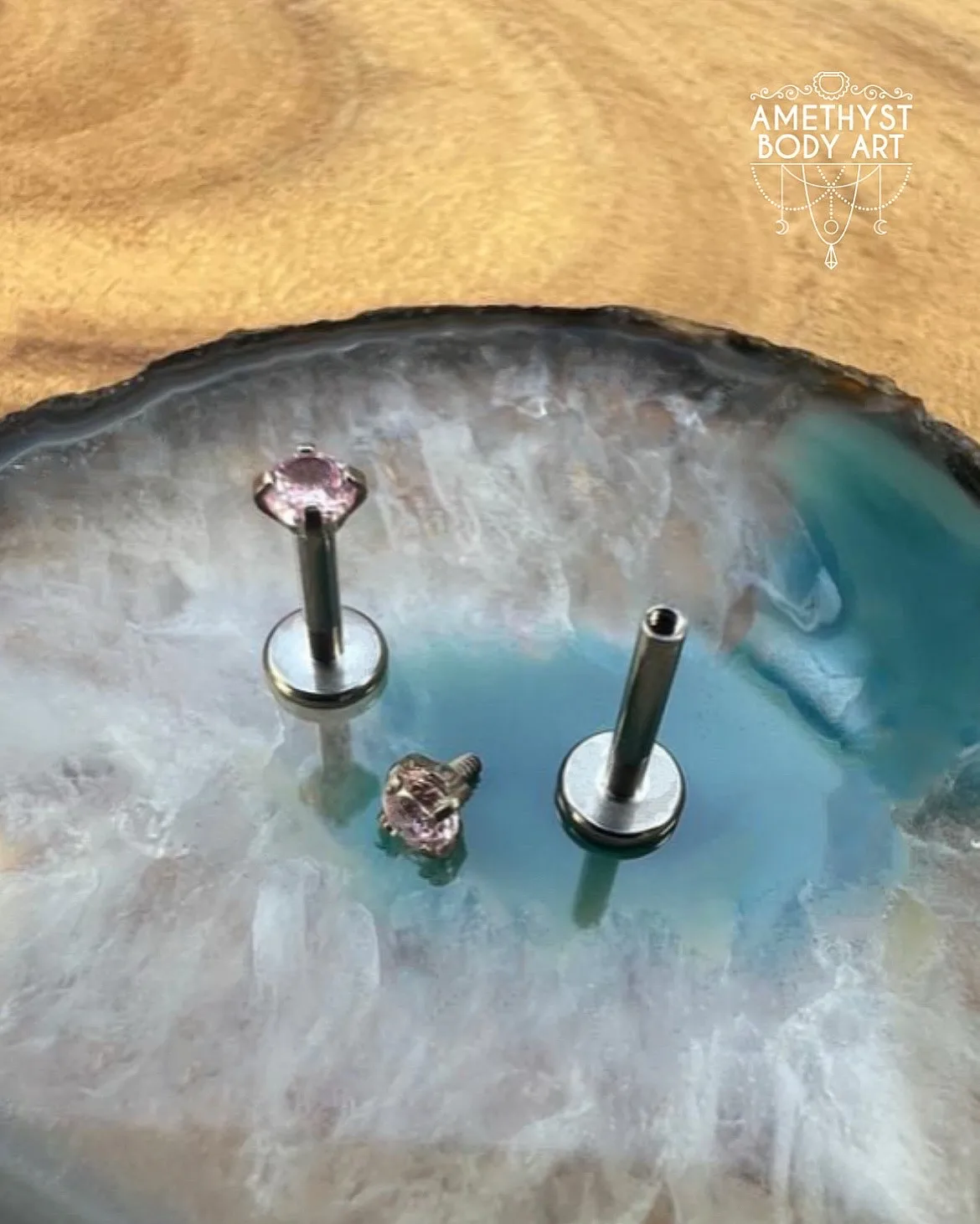 3mm Prong-Set Pink Cubic Zirconia with Titanium Labret - Image 2