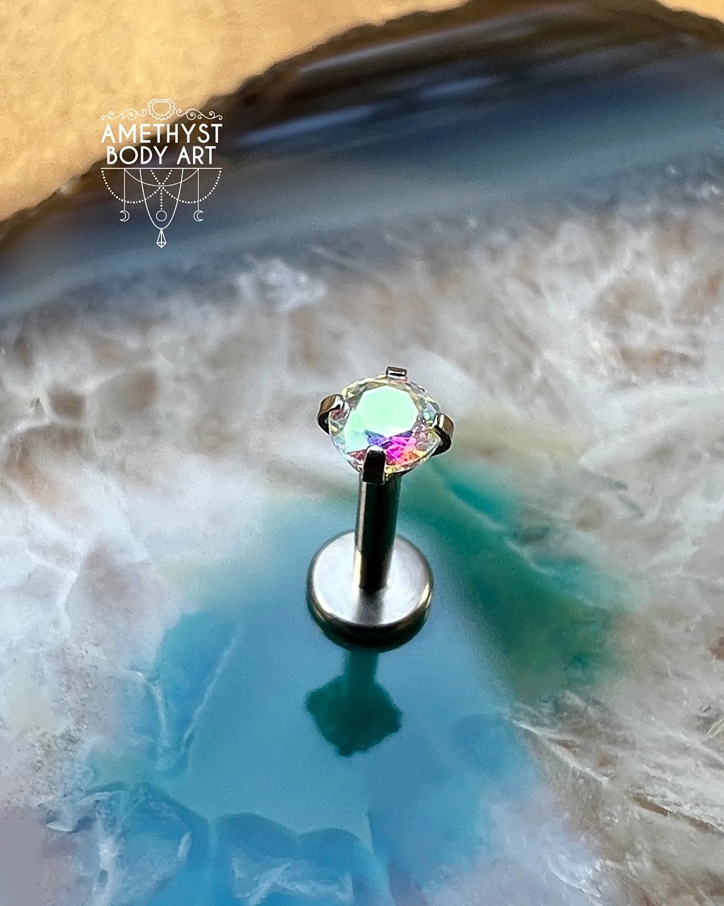 3mm Prong-Set AB Cubic Zirconia with Titanium Labret