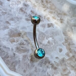 TI Navel Curve - Aqua CZ Externally Threaded (5mm, 6mm ball)