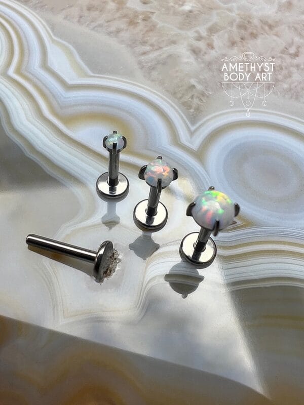 Prong set White Opal with Titanium Threadless Labret - Image 3