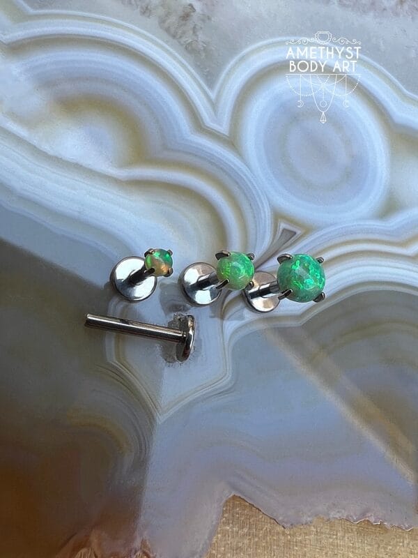 Prong set Green Opal with Titanium Threadless Labret - Image 4