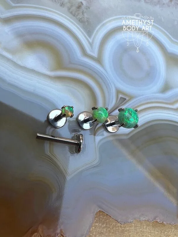 Prong set Green Opal with Titanium Threadless Labret - Image 4