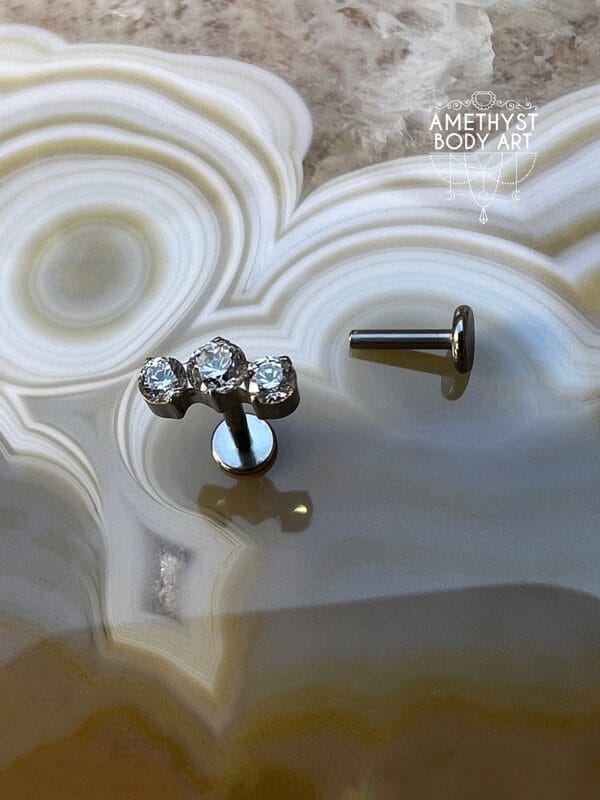 Cluster with 3 Prong set Clear CZ and Titanium Labret. - Image 3