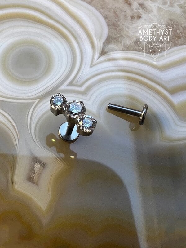 Cluster with 3 Prong set Clear CZ and Titanium Labret. - Image 2