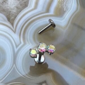 Cluster with 3 Prong set Aurora Borealis CZ and Titanium Labret.
