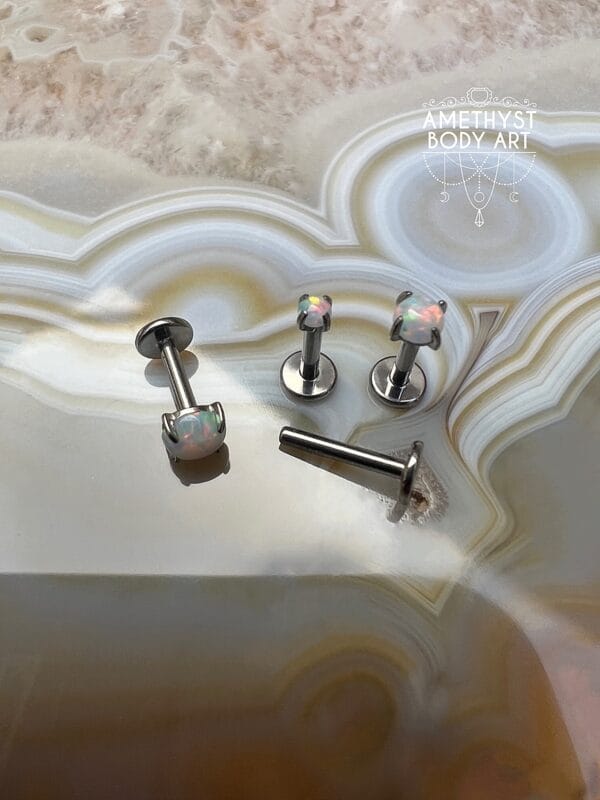 Prong set White Opal with Titanium Threadless Labret - Image 2
