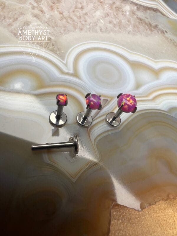Prong set Pink Opal with Titanium Threadless Labret - Image 2