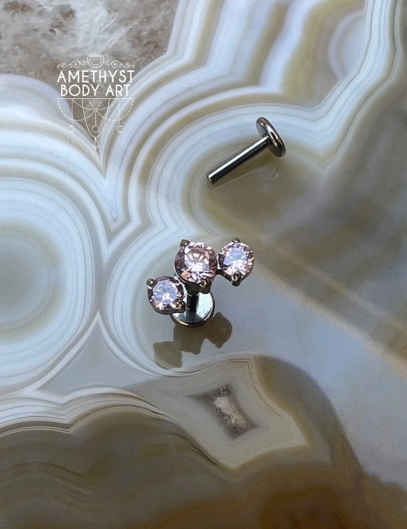 Cluster with 3 Prong set Pink CZ and Titanium Labret.