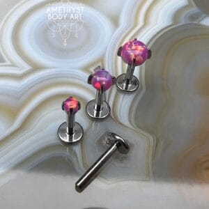 Prong set Pink Opal with Titanium Threadless Labret
