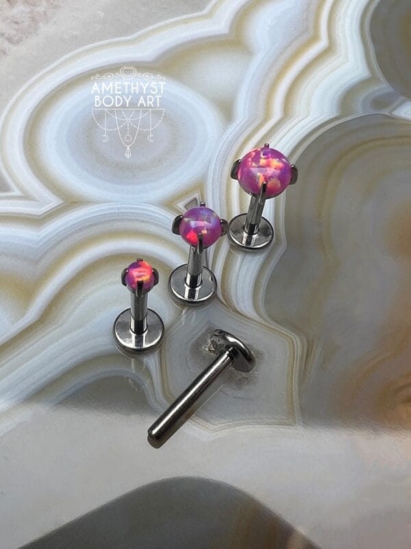 Prong set Pink Opal with Titanium Threadless Labret