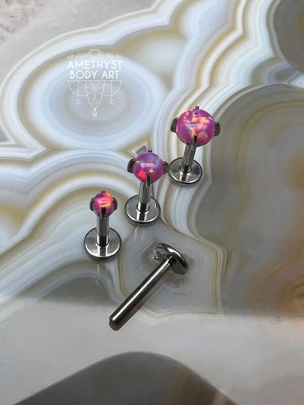 Prong set Pink Opal with Titanium Threadless Labret