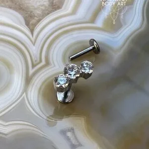 Cluster with 3 Prong set Clear CZ and Titanium Labret.
