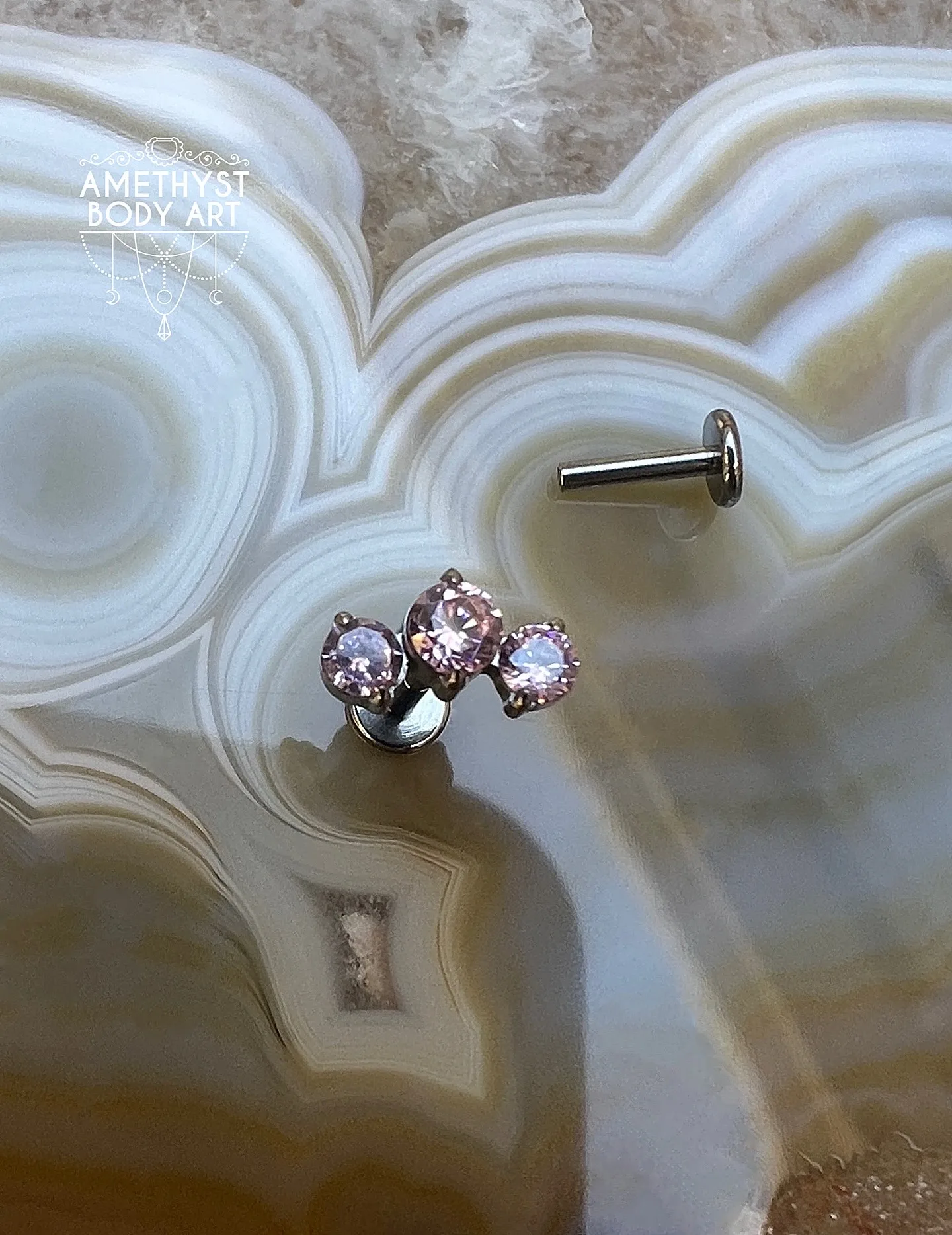 Cluster with 3 Prong set Pink CZ and Titanium Labret. - Image 2