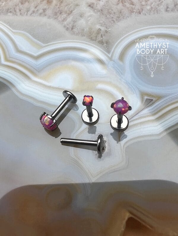 Prong set Pink Opal with Titanium Threadless Labret - Image 4