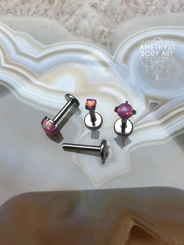 Prong set Pink Opal with Titanium Threadless Labret - Image 4