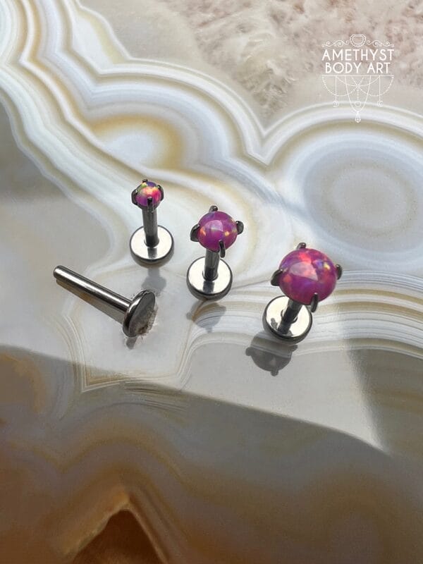 Prong set Pink Opal with Titanium Threadless Labret - Image 3
