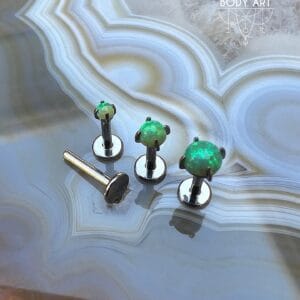 Prong set Green Opal with Titanium Threadless Labret