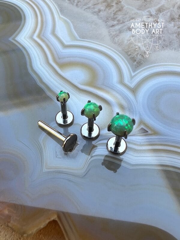 Prong set Green Opal with Titanium Threadless Labret